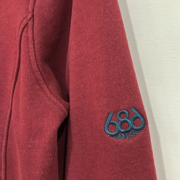 686 Long Zip Hoodie Womens Size Small Solid Maroon Fleece Extended Hooded Jacket - Picture 3 of 12